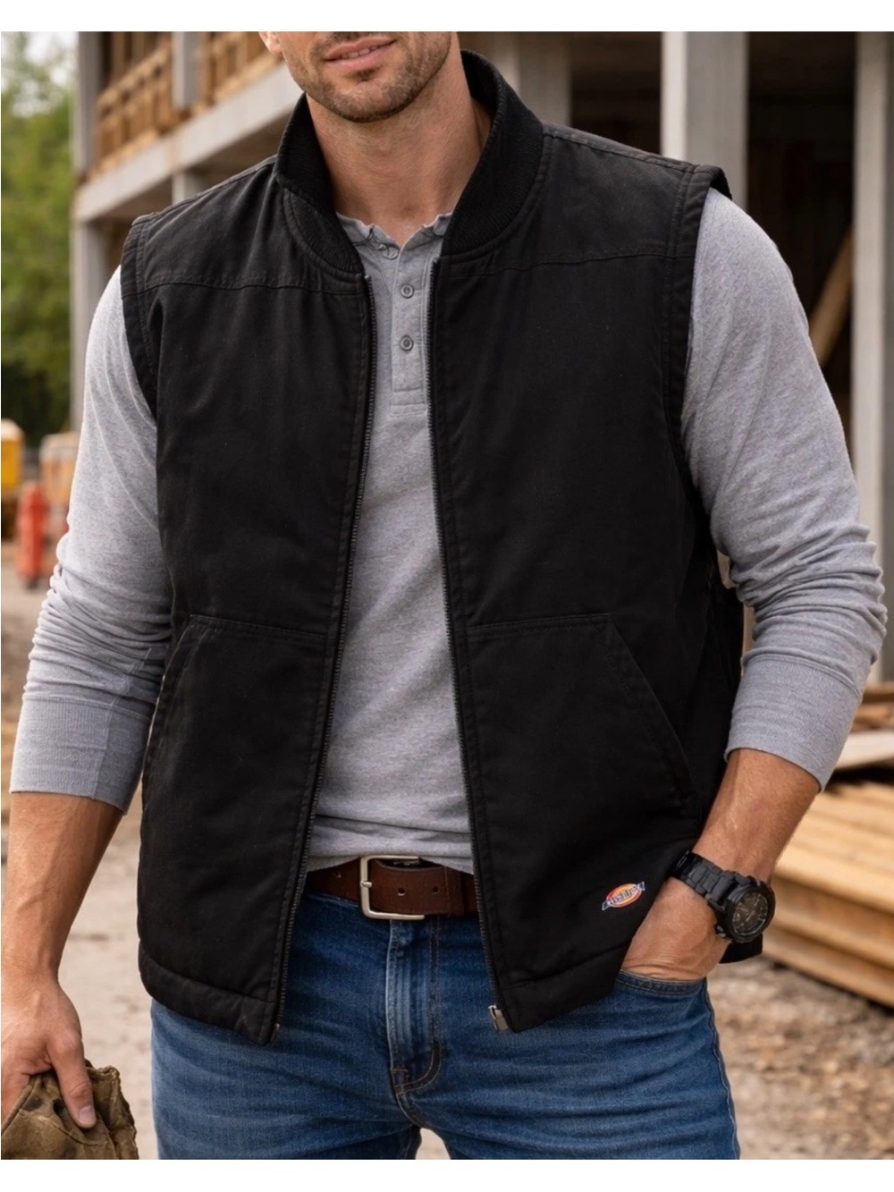 Men’s Dickies Black Sanded Duck Quilted Lining Work Vest